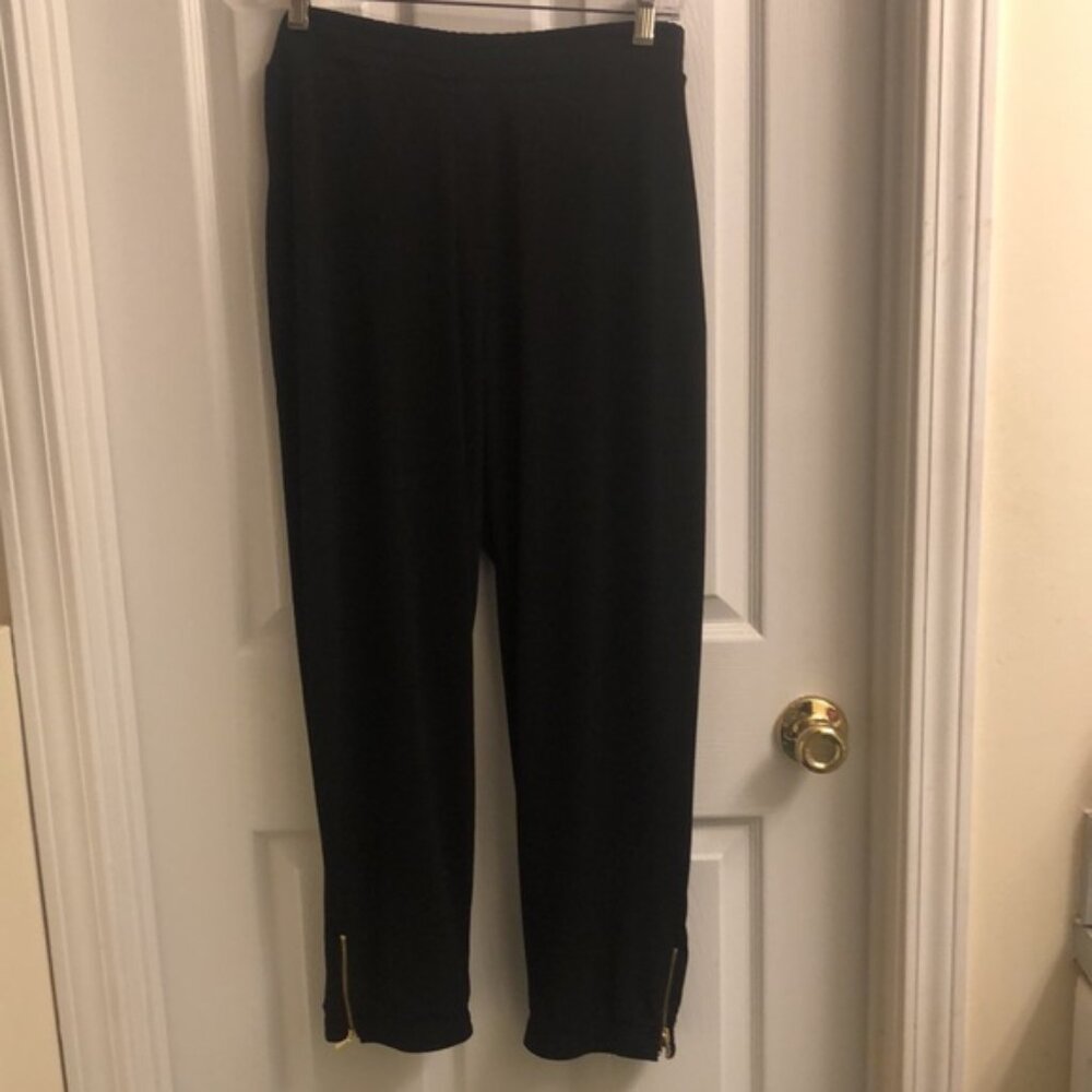 Susan Graver Petite Liquid Knit Jogger Pants w/ Gold Zipper Detail  MP